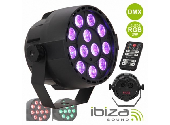 Ibiza PROJETOR PAR C/ 12 LEDS RGB 3W ABS COMANDO MIC DMX